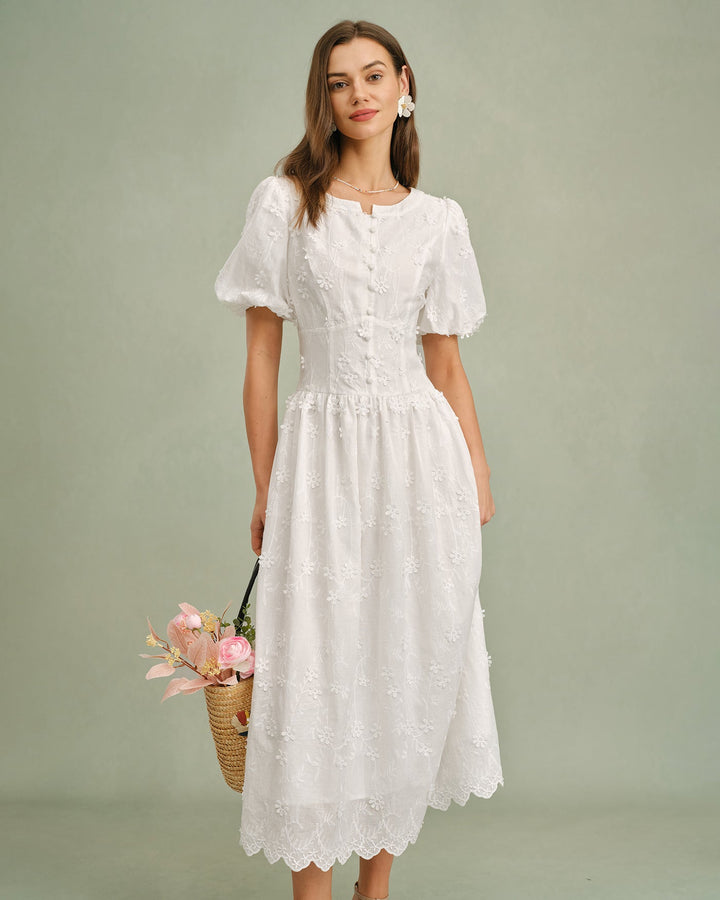 Estelle | Round-Neck Floral Midi Dress