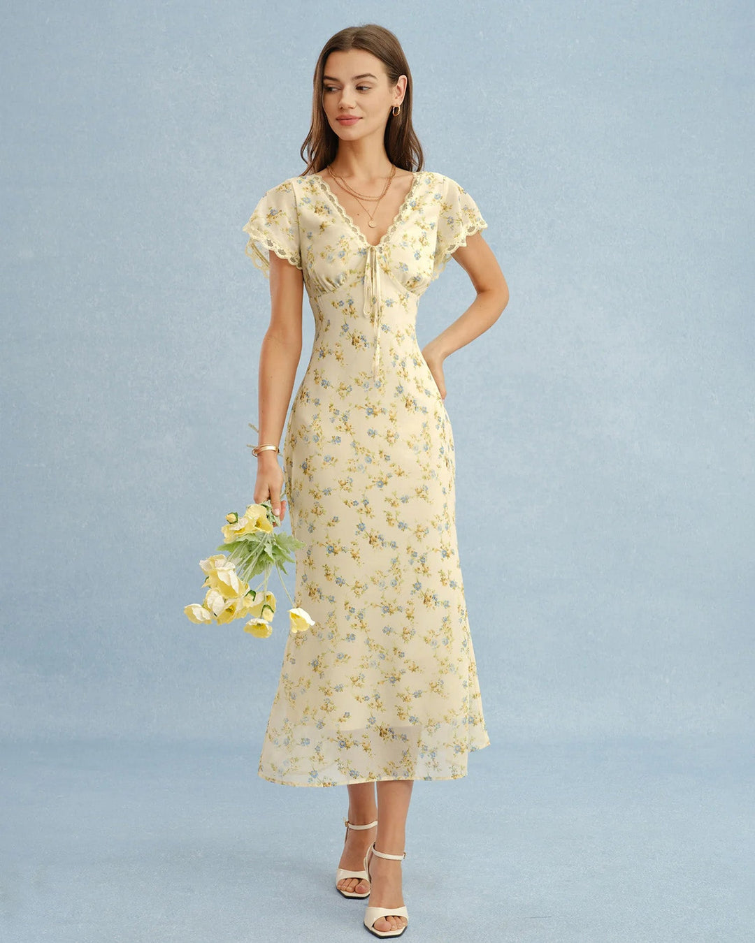 Marguerite | Lace Floral V-Neck Maxi Dress