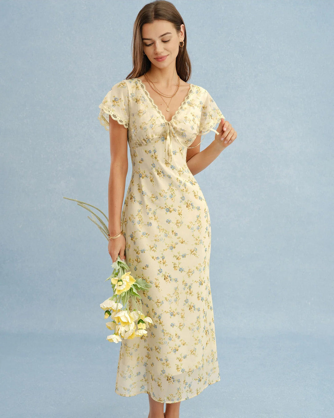 Marguerite | Lace Floral V-Neck Maxi Dress