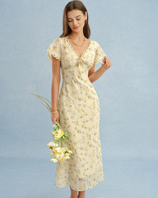 Marguerite | Lace Floral V-Neck Maxi Dress