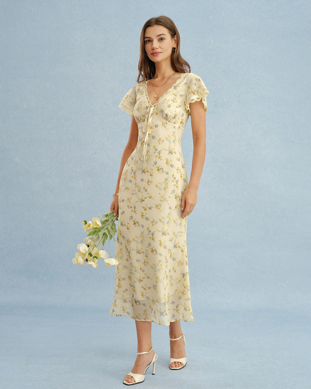 Marguerite | Lace Floral V-Neck Maxi Dress