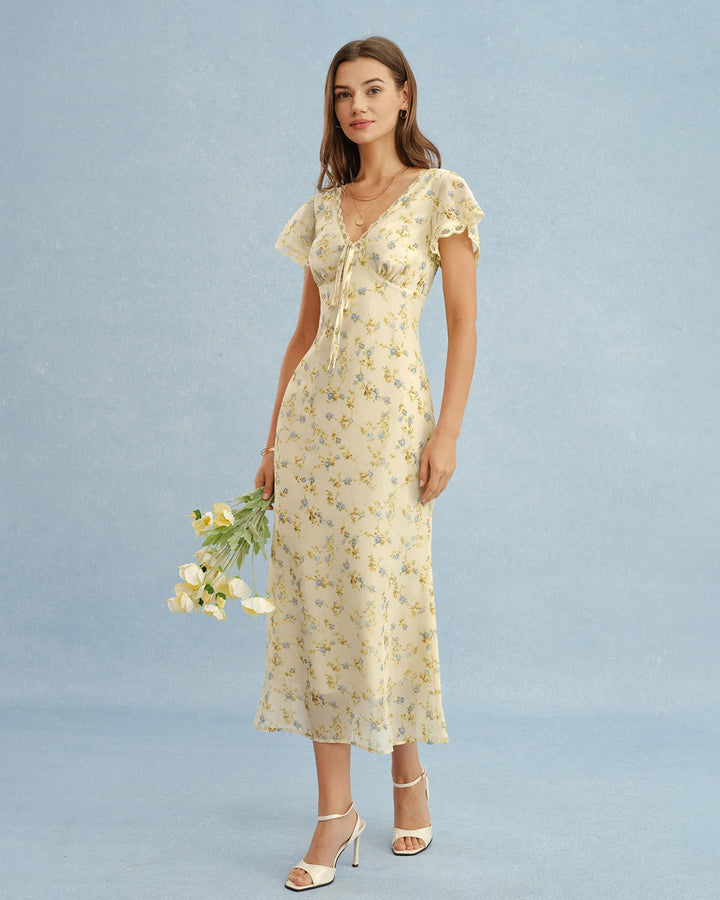 Marguerite | Lace Floral V-Neck Maxi Dress