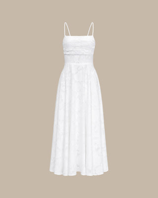 Giselle | Cross-Back Jacquard Maxi Dress – White
