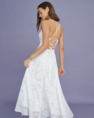 Giselle | Cross-Back Jacquard Maxi Dress – White