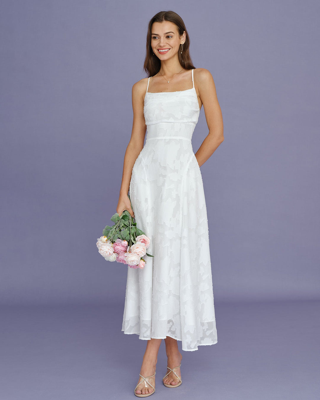 Giselle | Cross-Back Jacquard Maxi Dress – White