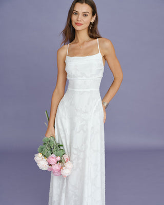 Giselle | Cross-Back Jacquard Maxi Dress – White
