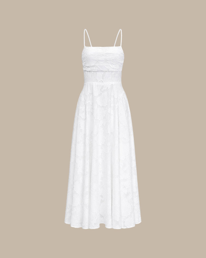 Giselle | Cross-Back Jacquard Maxi Dress – White