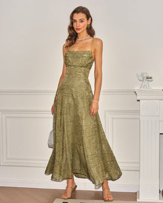Giselle | Cross-Back Jacquard Maxi Dress – Sage