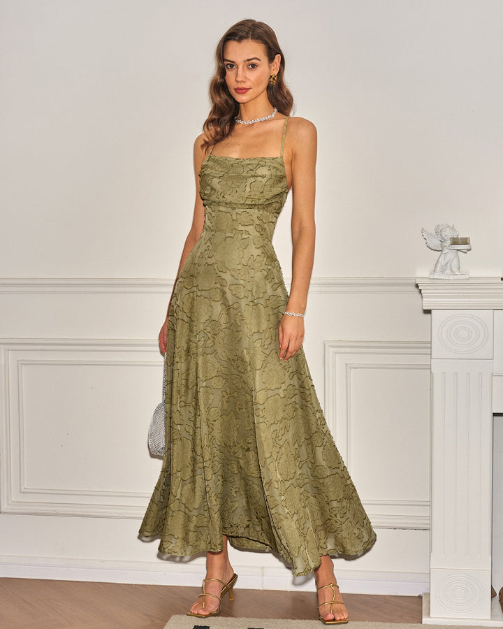Giselle | Cross-Back Jacquard Maxi Dress – Sage