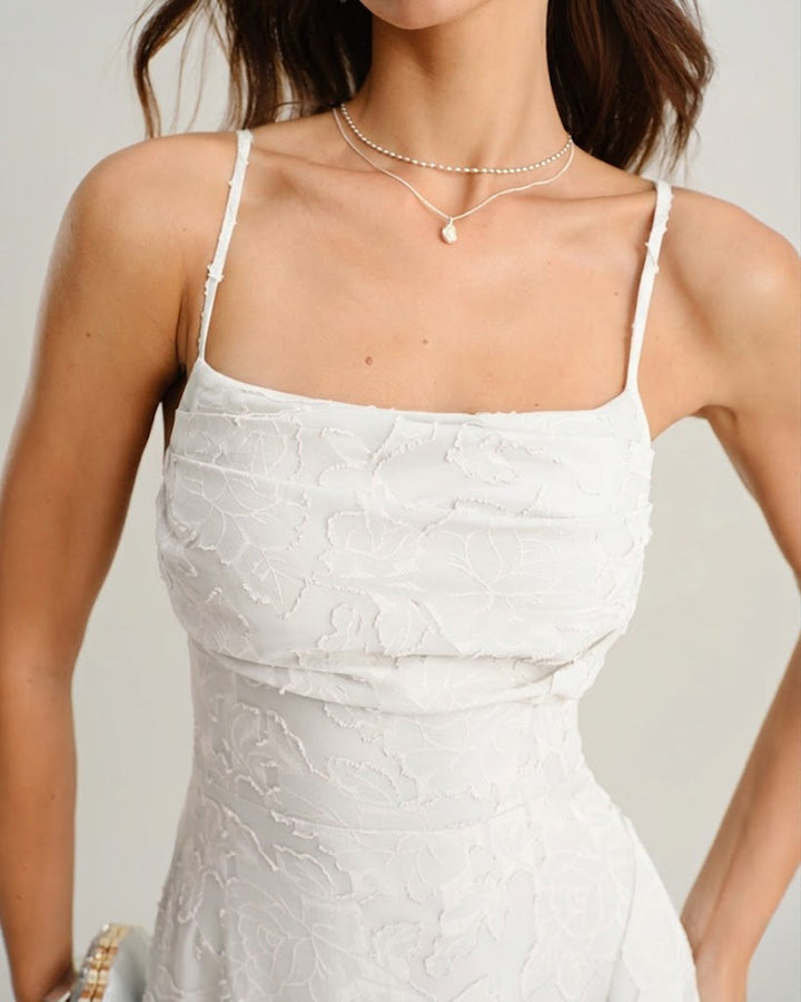 Giselle | Cross-Back Jacquard Maxi Dress – White