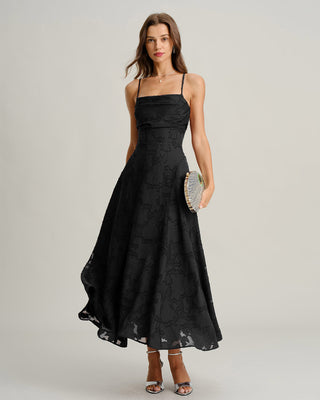 Giselle | Cross-Back Jacquard Maxi Dress – Black