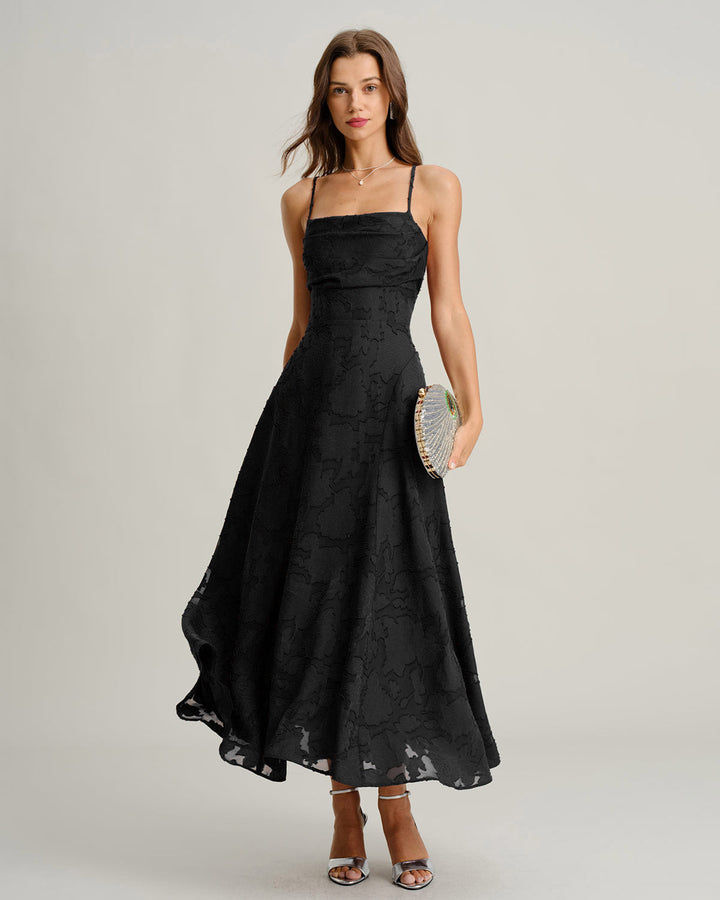 Giselle | Cross-Back Jacquard Maxi Dress – Black