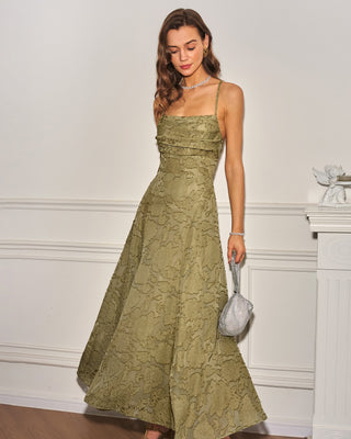 Giselle | Cross-Back Jacquard Maxi Dress – Sage