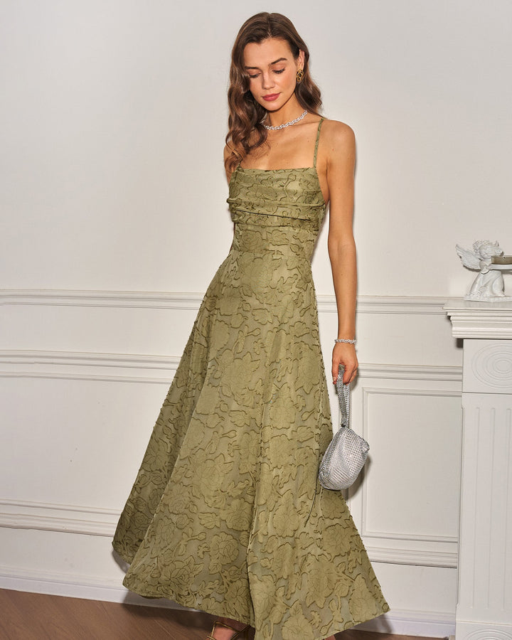Giselle | Cross-Back Jacquard Maxi Dress – Sage
