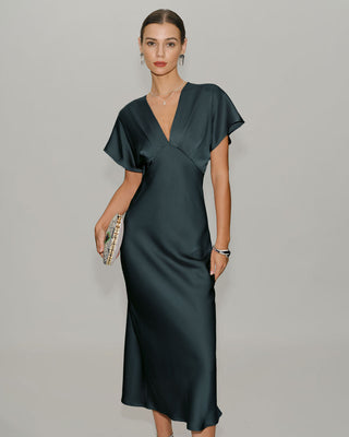 Vera | Satin Cowl Sleeve Midi Dress