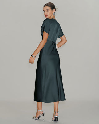 Vera | Satin Cowl Sleeve Midi Dress