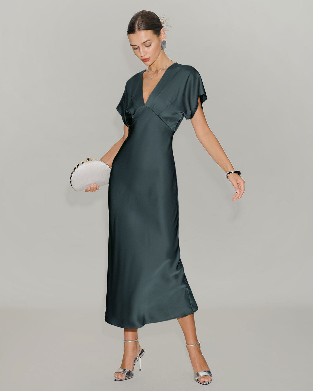 Vera | Satin Cowl Sleeve Midi Dress