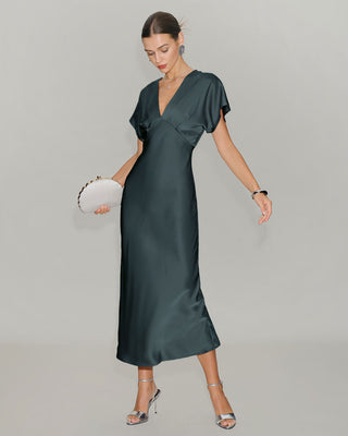 Vera | Satin Cowl Sleeve Midi Dress