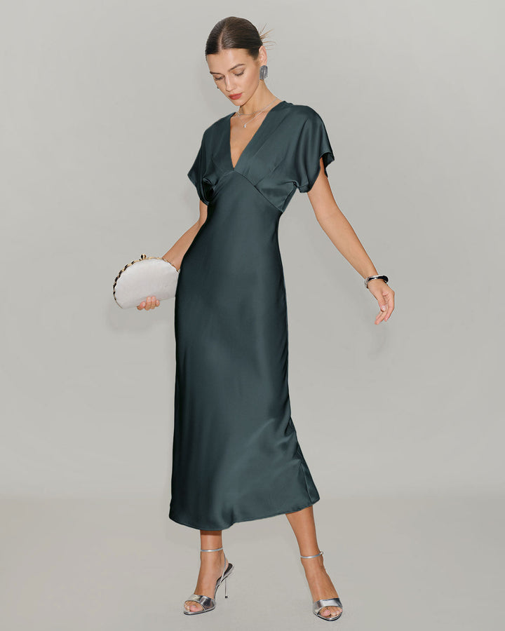 Vera | Satin Cowl Sleeve Midi Dress