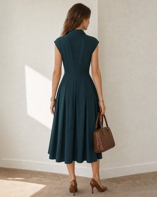 Odette | Collared Pleated Button Midi Dress