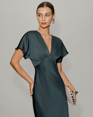 Vera | Satin Cowl Sleeve Midi Dress