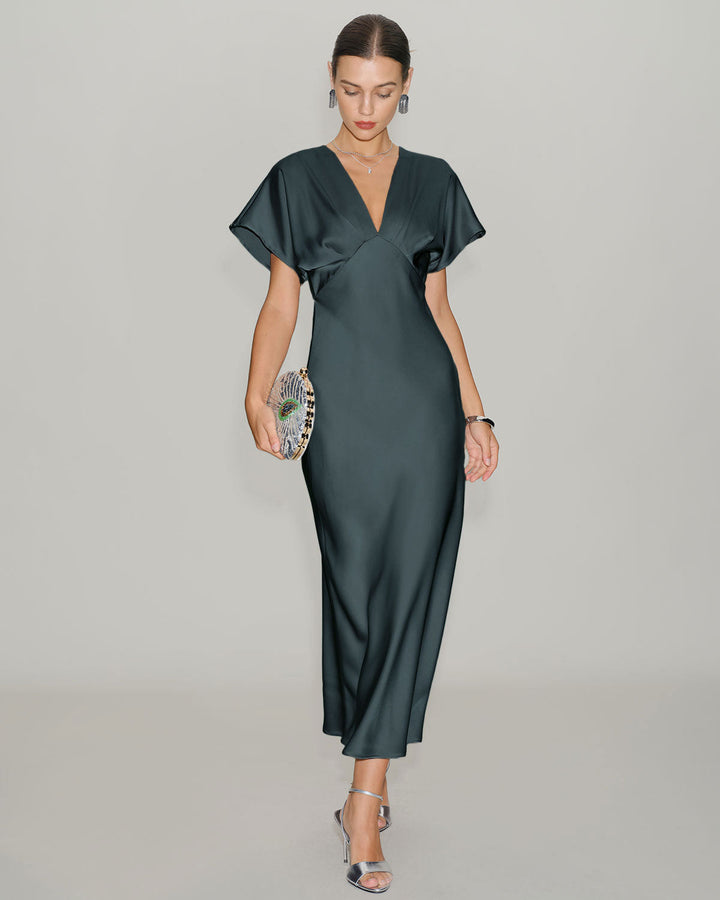Vera | Satin Cowl Sleeve Midi Dress